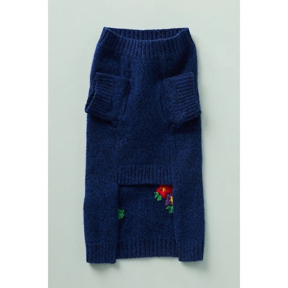 Anthropologie Embroidered Flower Dog Sweater